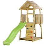 Tour de jeux bois wiki - toboggan, escalade, cabane et bac  sable marron