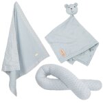 Tour de lit traversin + couverture et doudou en coton bio lil planet bleu pastel / ourson
