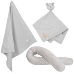 Tour de lit traversin + couverture et doudou en coton bio lil planet gris argent / ourson