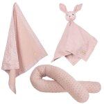 Tour de lit traversin + couverture et doudou en coton bio lil planet rose pastel / lapin