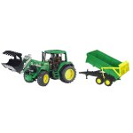 Tracteur john deere 6920 avec chargeur frontal et remorque bennable vert Tracteur john deere 6920 avec chargeur frontal et remorque bennable vert