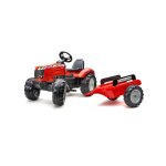Tracteur  pdales avec remorque rouge massey ferguson