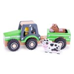 Tracteur avec remorque et animaux vert