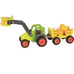 Tracteur avec remorque � foin vert