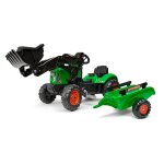 Tractopelle  pdales avec capot ouvrant et remorque vert