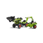 Tractopelle  pdales avec excavatrice arrire et remorque vert claas