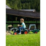 Tractopelle � p�dales avec excavatrice arri�re et remorque vert vintage