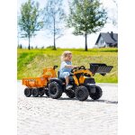 Tractopelle � p�dales avec excavatrice arri�re, selle pivotante et remorque double essieux basculante ...