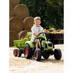 Tractopelle � p�dales avec excavatrice arri�re, selle pivotante et remorque double essieux basculante ...