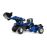 Tractopelle  pdales avec remorque bleu new holland