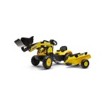 Tractopelle � p�dales avec remorque jaune komatsu