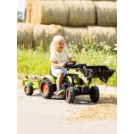 Tractopelle � p�dales avec remorque vert claas