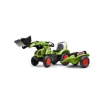 Tractopelle � p�dales avec remorque vert claas