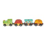 Train dinosaures en bois color� - locomotive et wagons magn�tiques multicolore