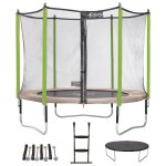 Trampoline 305 cm + filet + chelle + bche + kit d'ancrage jumpi taupe / vert 300 vert