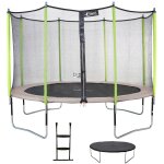 Trampoline 360 cm + filet de sécurité + Échelle + bâche jumpi taupe / vert 360 vert Trampoline 360 cm + filet de sécurité + Échelle + bâche jumpi taupe / vert 360 vert