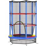 Trampoline enfant 140 cm - filet scurit, porte zippe, 6 poteaux rembourrs multicolore