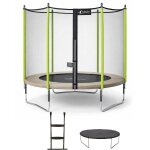 Trampoline jardin � 250?cm + filet + �chelle + b�che - jumpi 250 - taupe / vert taupe