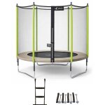 Trampoline jardin � 300?cm + �chelle + kit d'ancrage - jumpi 300 - taupe / vert vert