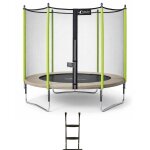 Trampoline jardin � 300?cm + filet + �chelle - jumpi 300 - taupe / vert vert