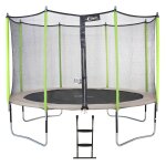 Trampoline jardin �430?cm + filet + �chelle - jumpi 430 taupe / vert taupe