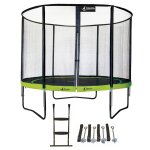 Trampoline de jardin rond 305 cm + filet de scurit + chelle + kit ancrage punchi vert 300 vert