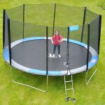 Trampoline rond 430cm avec filet, �chelle, b�che et kit d'ancrage bleu