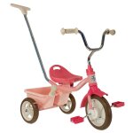 Tricycle mtal avec canne et benne rose
