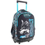 Trolley scolaire gar�on base plastique moul�e loup animal planet 45 cm noir / bleu / blanc