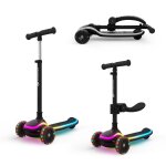 Trottinette 2 en 1 avec si�ge raket up �volutive, pliable, guidon r�glable, roues led lumineuses black ...
