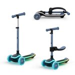 Trottinette 2 en 1 avec si�ge raket up �volutive, pliable, guidon r�glable, roues led lumineuses blue ...
