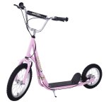Trottinette patinette enfant grands pneus guidon rglable poignes freins et bquille acier rose