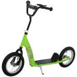 Trottinette patinette enfant - grandes roues - guidon rglable - poigne frein et bquille - acier vert ...