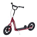 Trottinette patinette pneus 30 cm hauteur guidon rglable poigne frein et bquille acier rouge