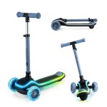 Trottinette raket tricycle pliable avec roues led rgb, guidon r�glable et frein � pied bleu