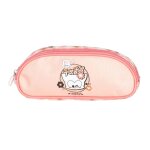 Trousse chacha haricot double - zip tissu imprim� blanc / rose / clair