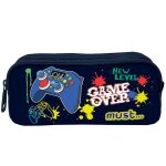 Trousse cmp motif jeu vid�o game over en tissu 2 compartiments bleu marine