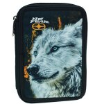 Trousse double en tissu imprim� t�te de loup noir