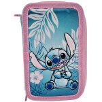 Trousse fille garnie zipp�e 3 compartiments imprim� stitch hawai disney 20 cm bleu / rose