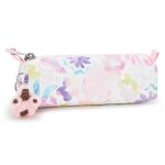 Trousse fille nylon lisse avec porte - cl� singe blanc / rose / bleu