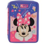Trousse fille remplie 2 compartiments tissu imprim� hello minnie 21 cm violet / rose