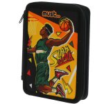 Trousse gar�on double zipp�e rembourr�e imprim� basketball must slam dunk noir / orange