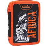 Trousse garnie double compartiment toile imprim�e lion noir / orange