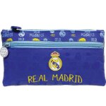 Trousse plate textile � deux compartiments blanc / jaune / bleu