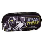 Trousse rectangulaire cmp en textile avec double zip 2 compartiments noir / bleu / gris