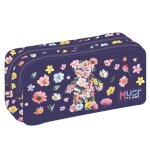 Trousse rectangulaire fleurs multicolores avec 2 compartiments zipp�s 21 cm bleu marine