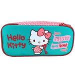 Trousse rectangulaire hello kitty 23 cm � 2 compartiments zipp�s bleu / vert