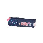 Trousse ronde fille kip girl you rock avec 1 compartiment cp / ce1 / ce2 bleu marine  pois multicolores ...