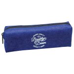 Trousse scolaire denim 20 cm � fermeture zipp�e brooklyn bleu blanc