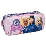 Trousse scolaire textile double zip barbie campus argyle 23 cm blanc / rose / bleu